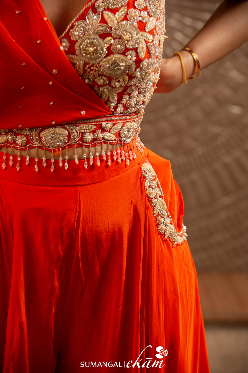 Designer Orange Muslin Silk Crop Top