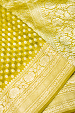 Handwoven Olive Green Banarasi Khaddi Georgette Saree