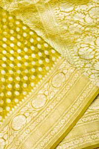 Handwoven Olive Green Banarasi Khaddi Georgette Saree