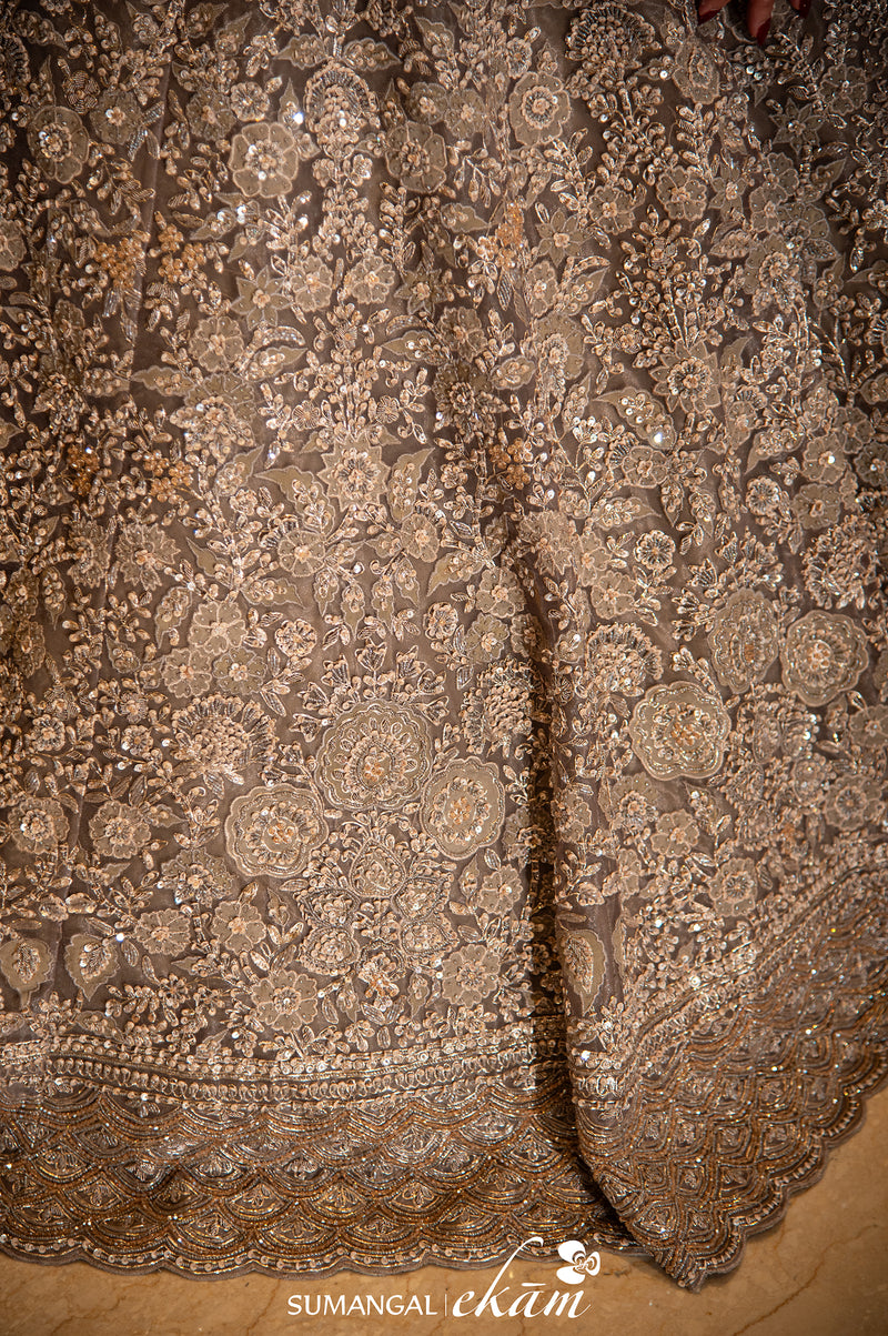 Designer Grey Net Party Wear Lehenga
