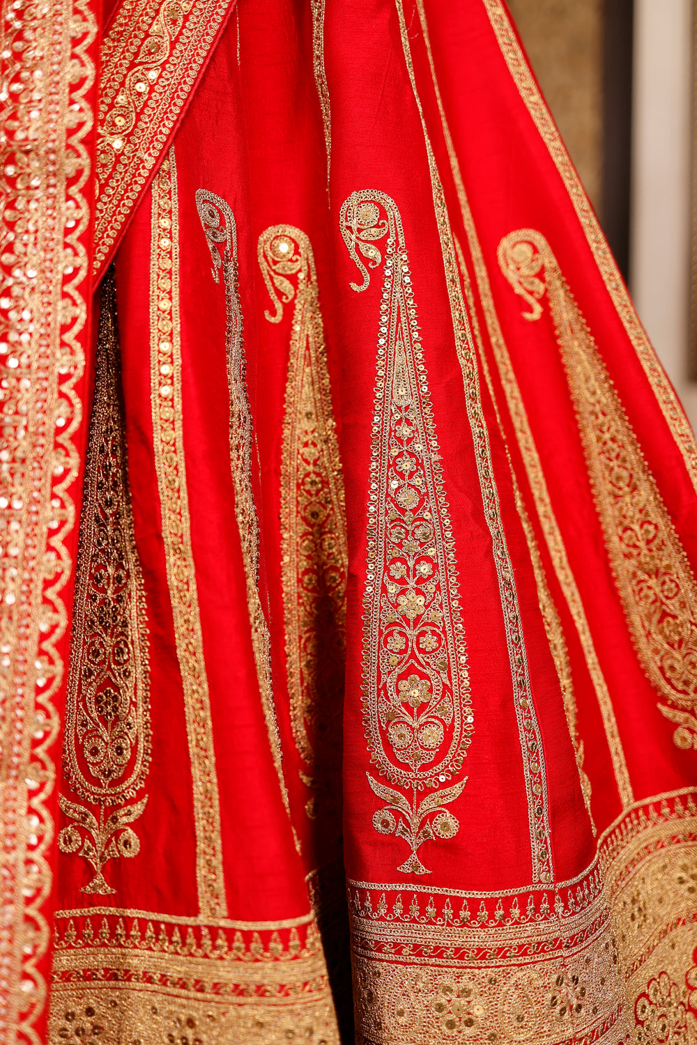 Designer Red Raw Silk Bridal Lehenga