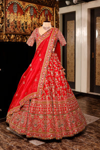 Designer Red Raw Silk Bridal Lehenga
