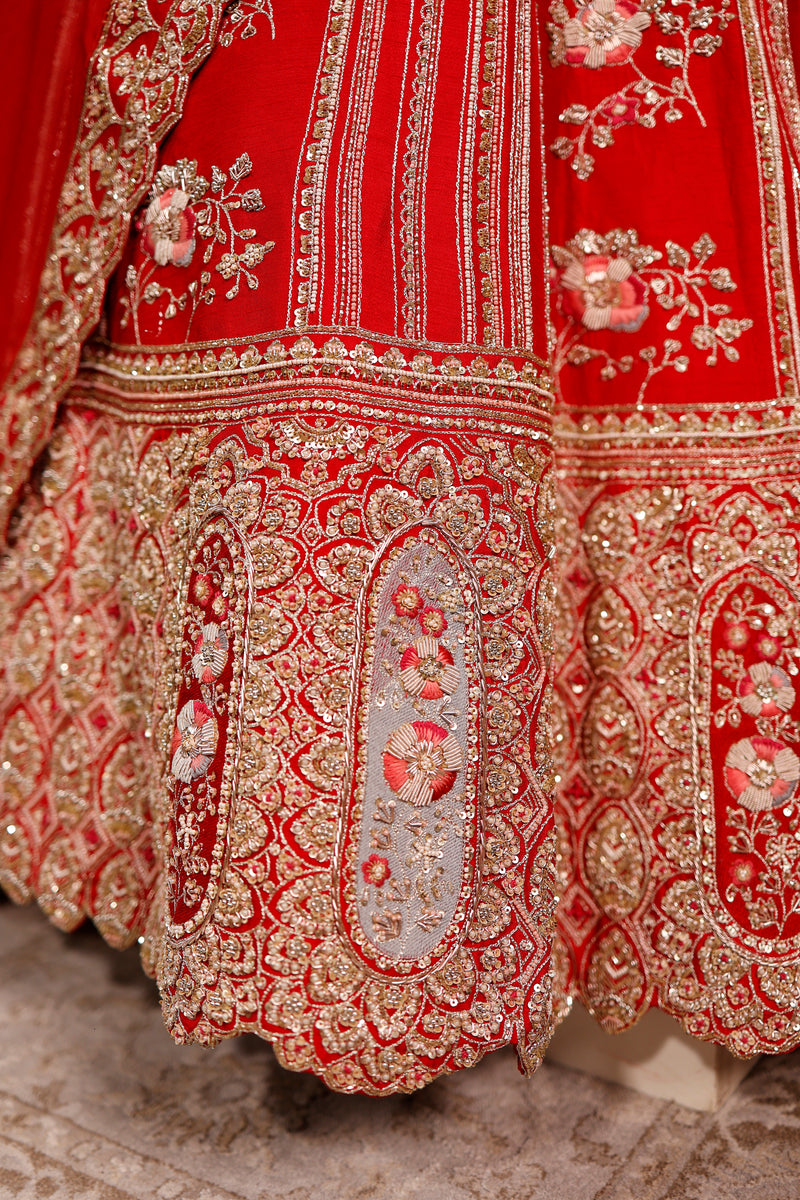 Designer Red Raw Silk Bridal Lehenga