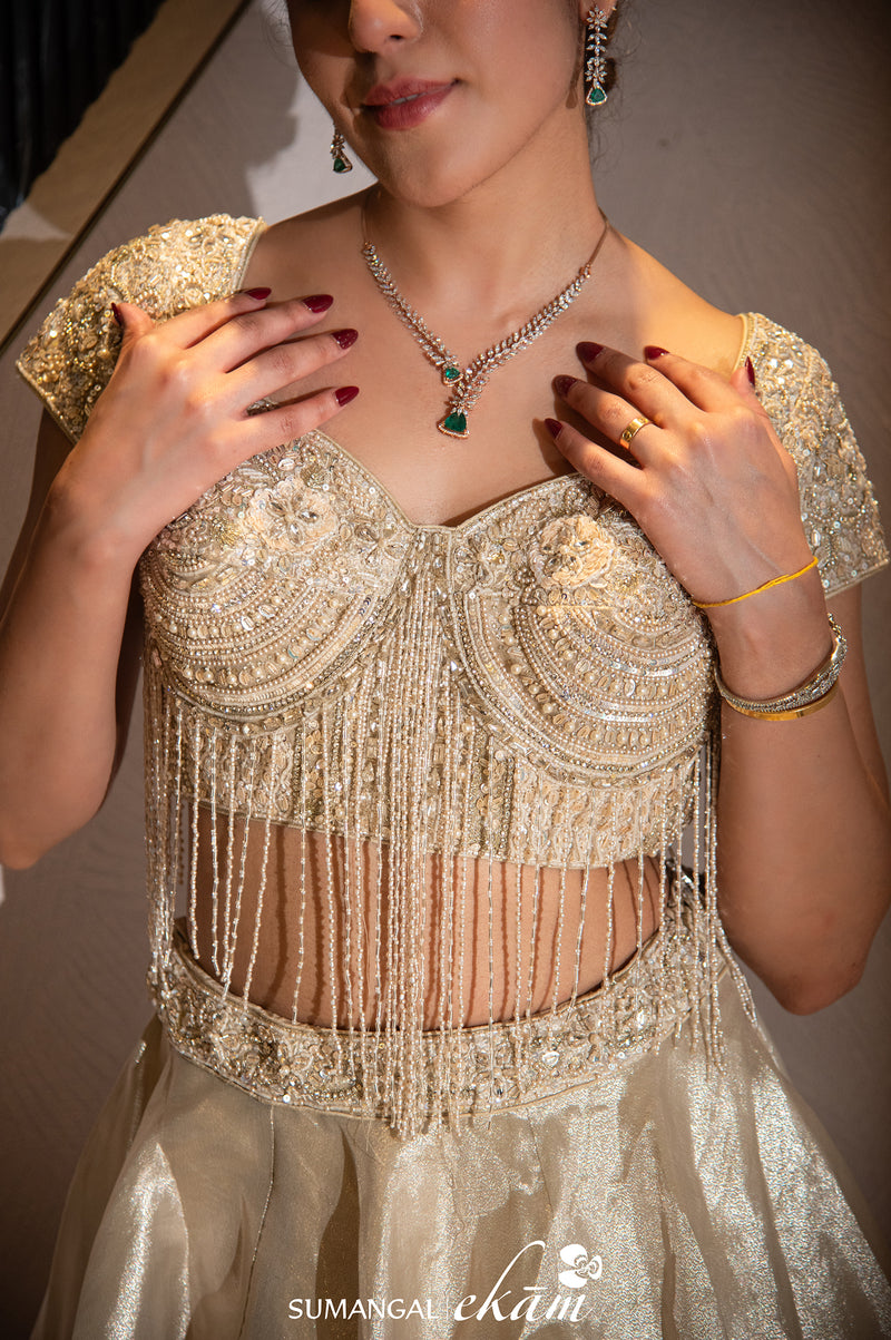 Designer Golden Tissue Silk Crop Top