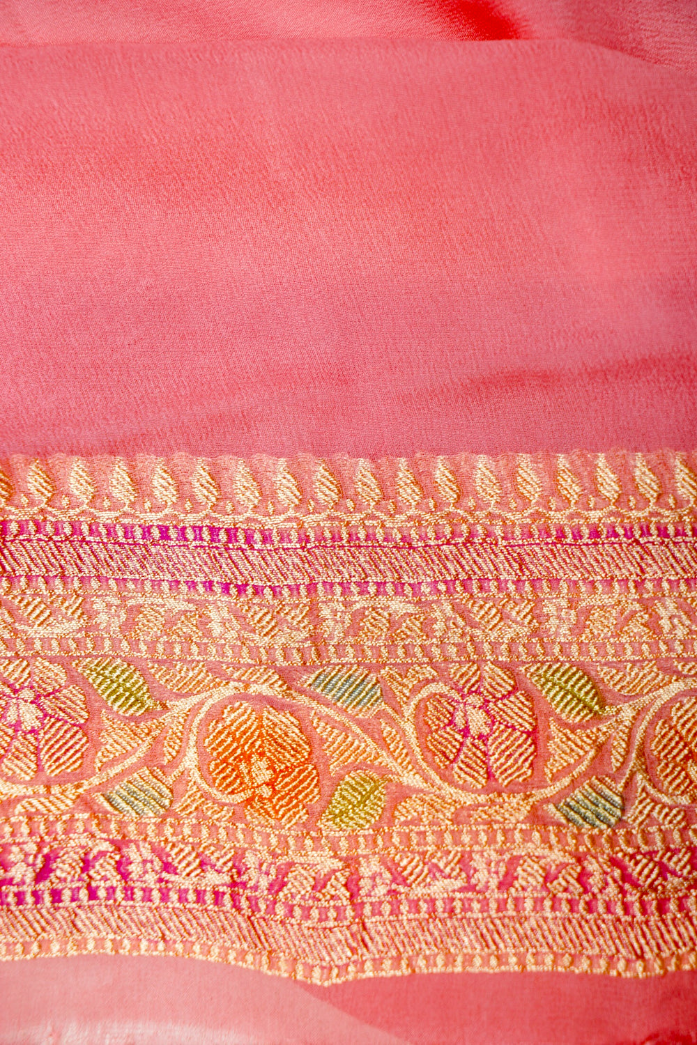 Handwoven Peach Banarasi Khaddi Georgette Saree
