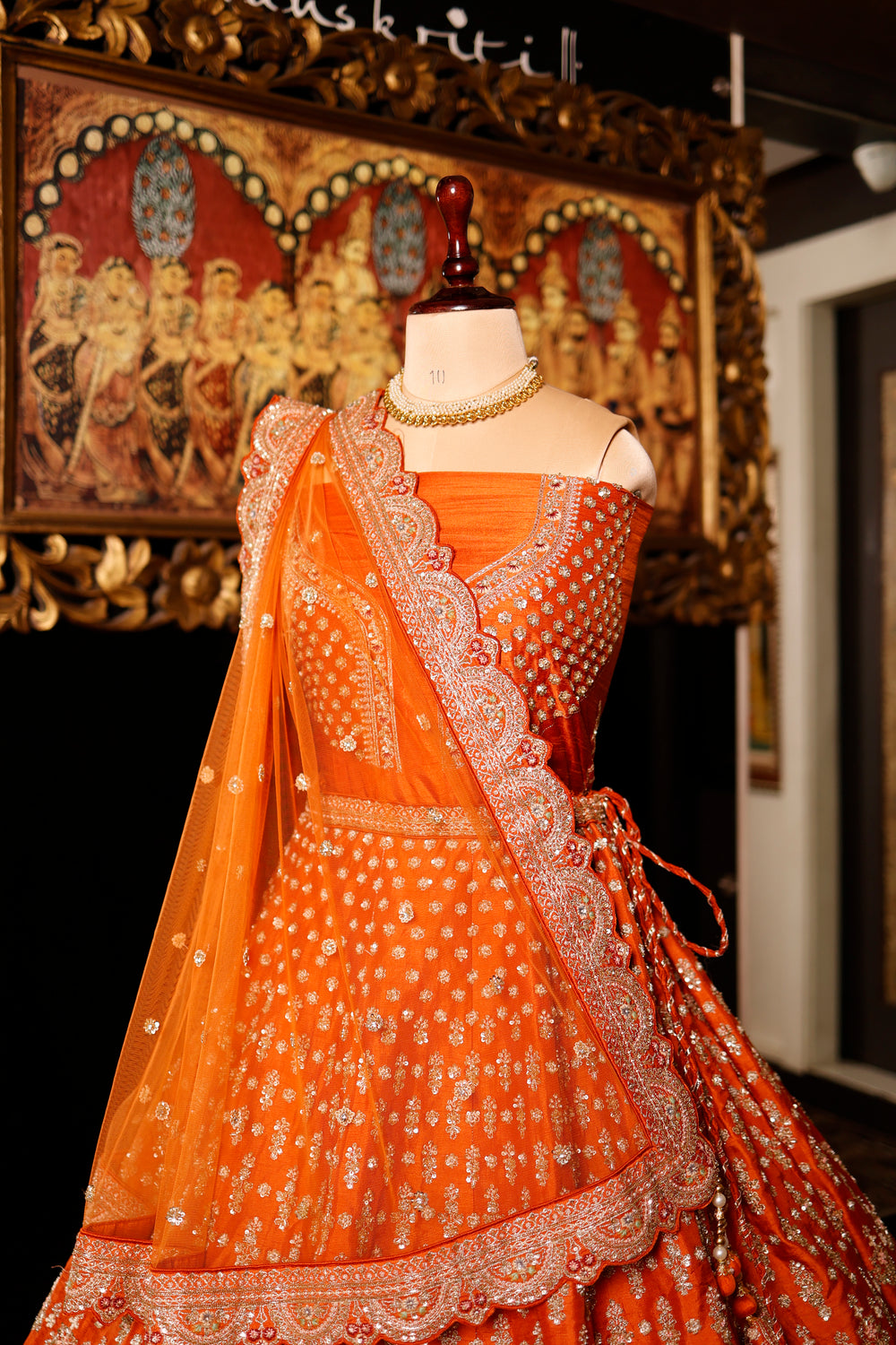 Designer Orange Raw Silk Bridal Lehenga