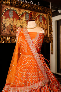 Designer Orange Raw Silk Bridal Lehenga