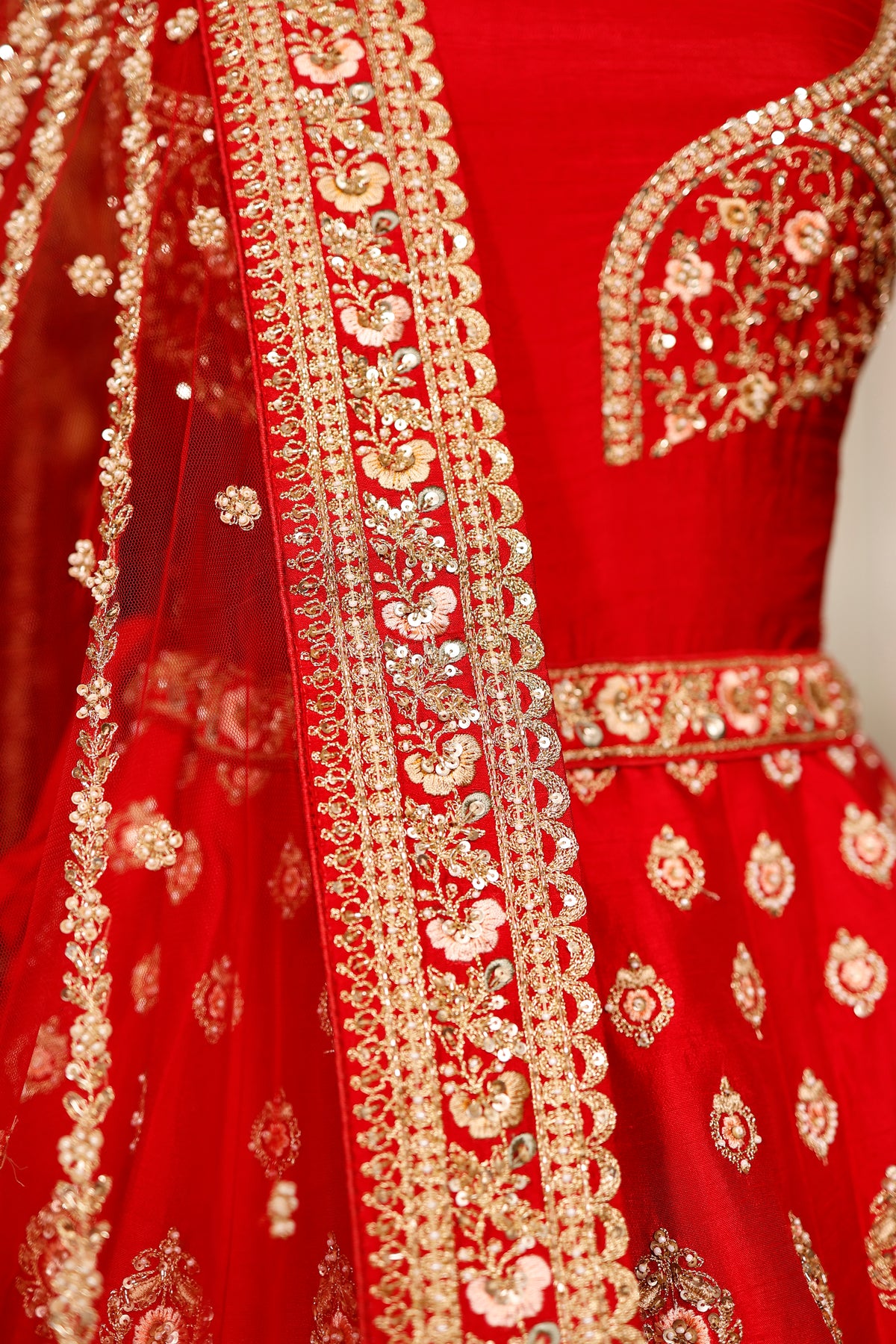 Designer Red Raw Silk Bridal Lehenga
