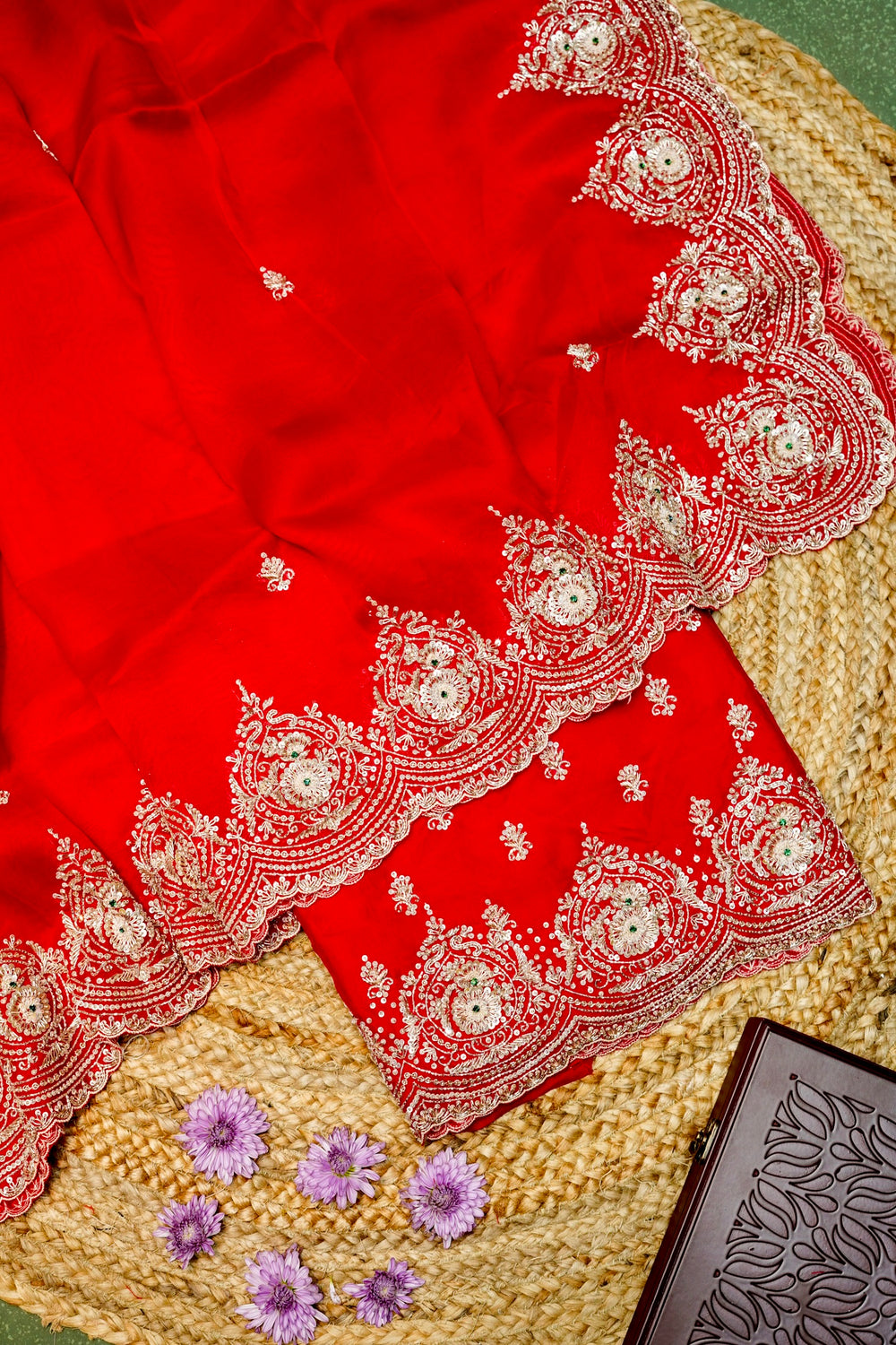Designer Blood Red Kora Silk Suit