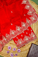 Designer Blood Red Kora Silk Suit