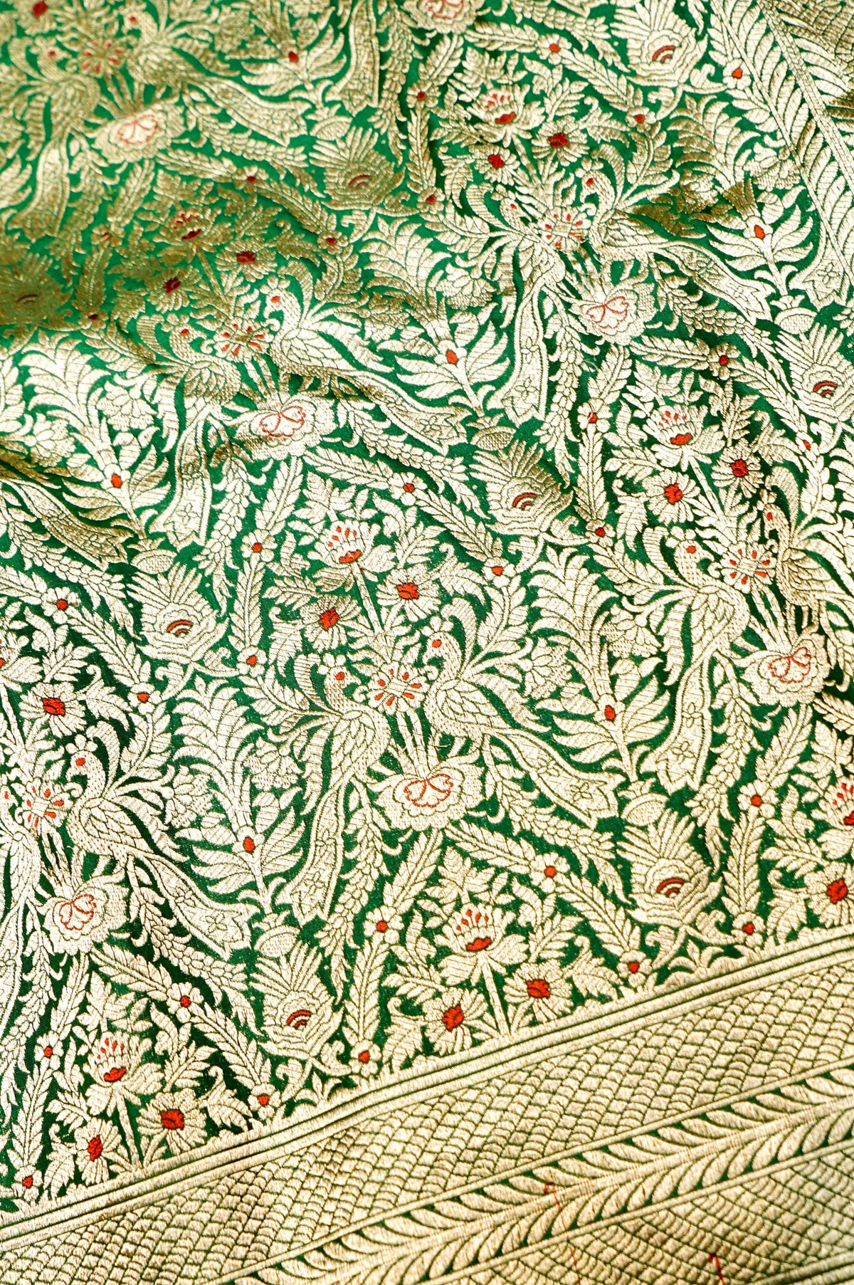 Handwoven Green Meenakari Kadhwa Banarasi Katan Silk Saree