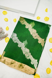 Handwoven Parrot Green Banarasi Organza Saree