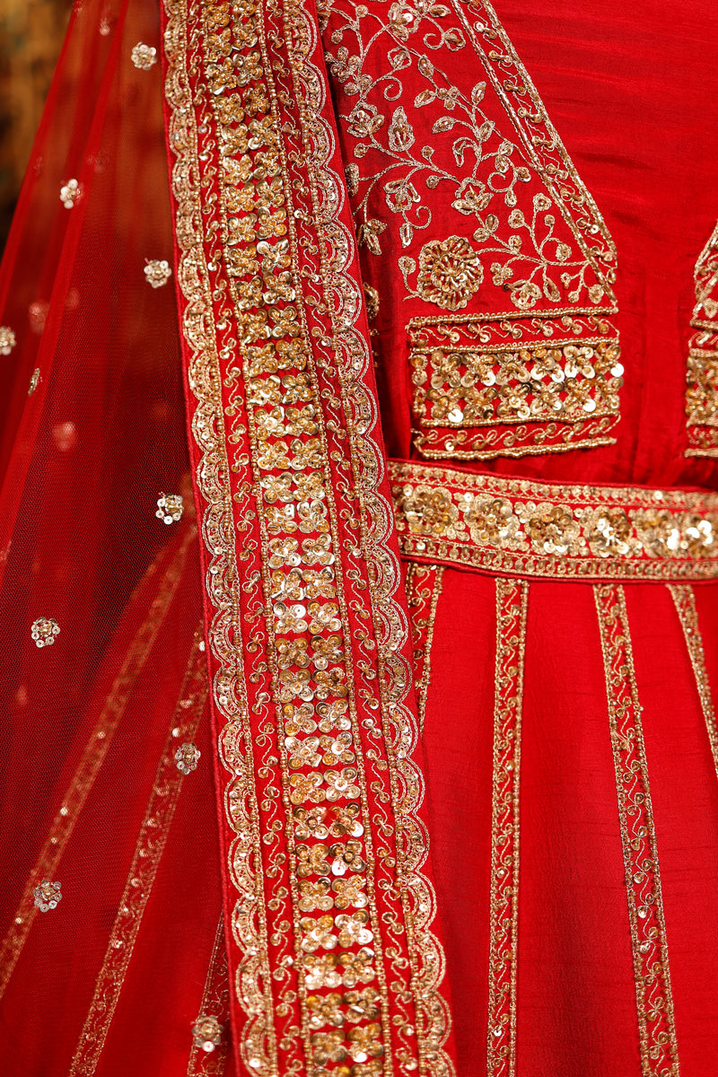Designer Red Raw Silk Bridal Lehenga