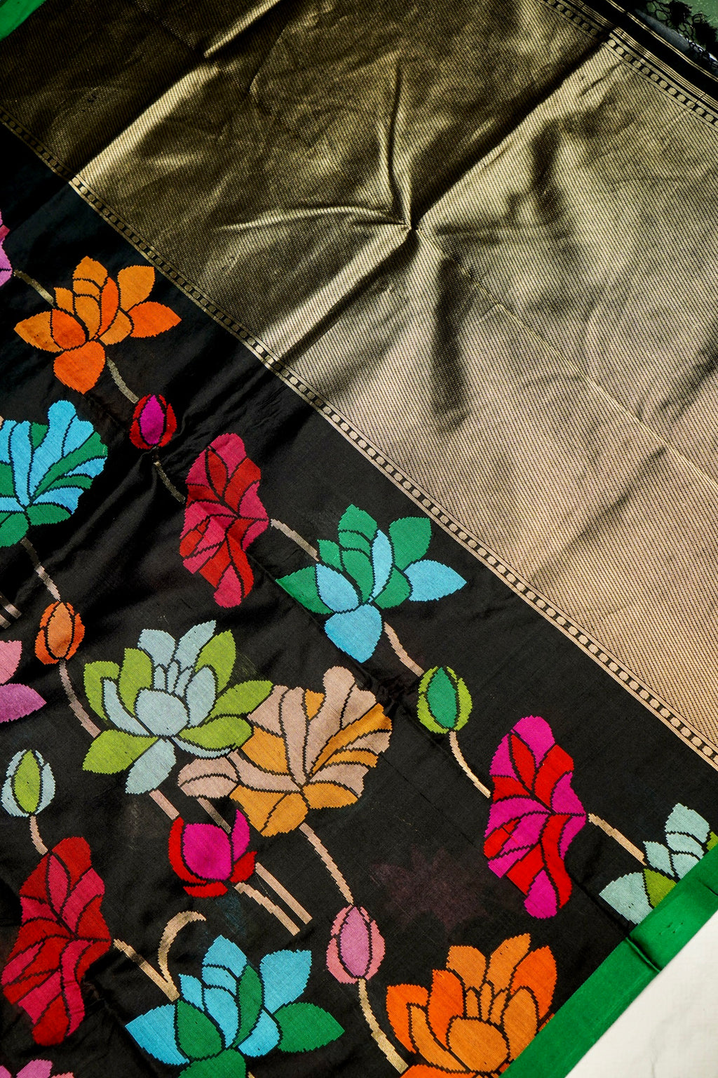 Handwoven Black Meenakari Banarasi Soft Silk Saree