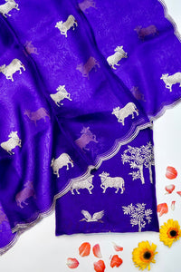 Designer Royal Blue  Organza Silk Suit