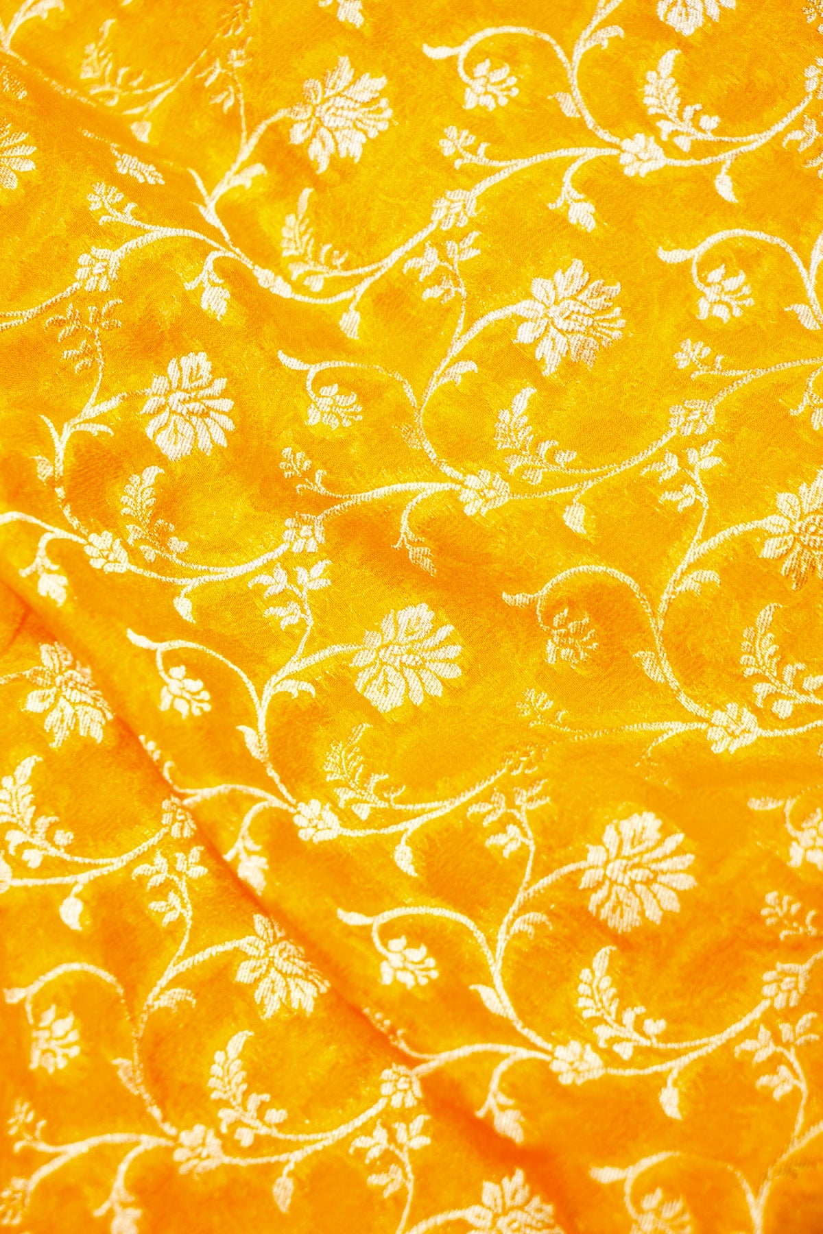 Handwoven Yellow Banarasi Khaddi Georgette Saree