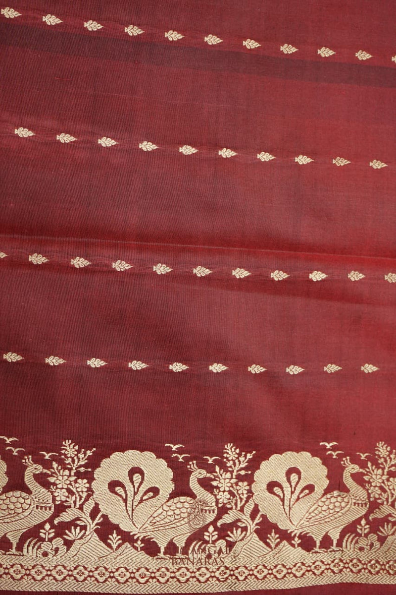 Handwoven Wine Banarasi Katan Silk Saree