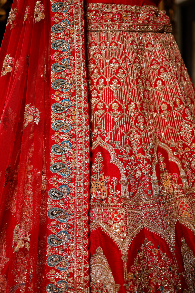Designer Red Raw Silk Bridal Lehenga