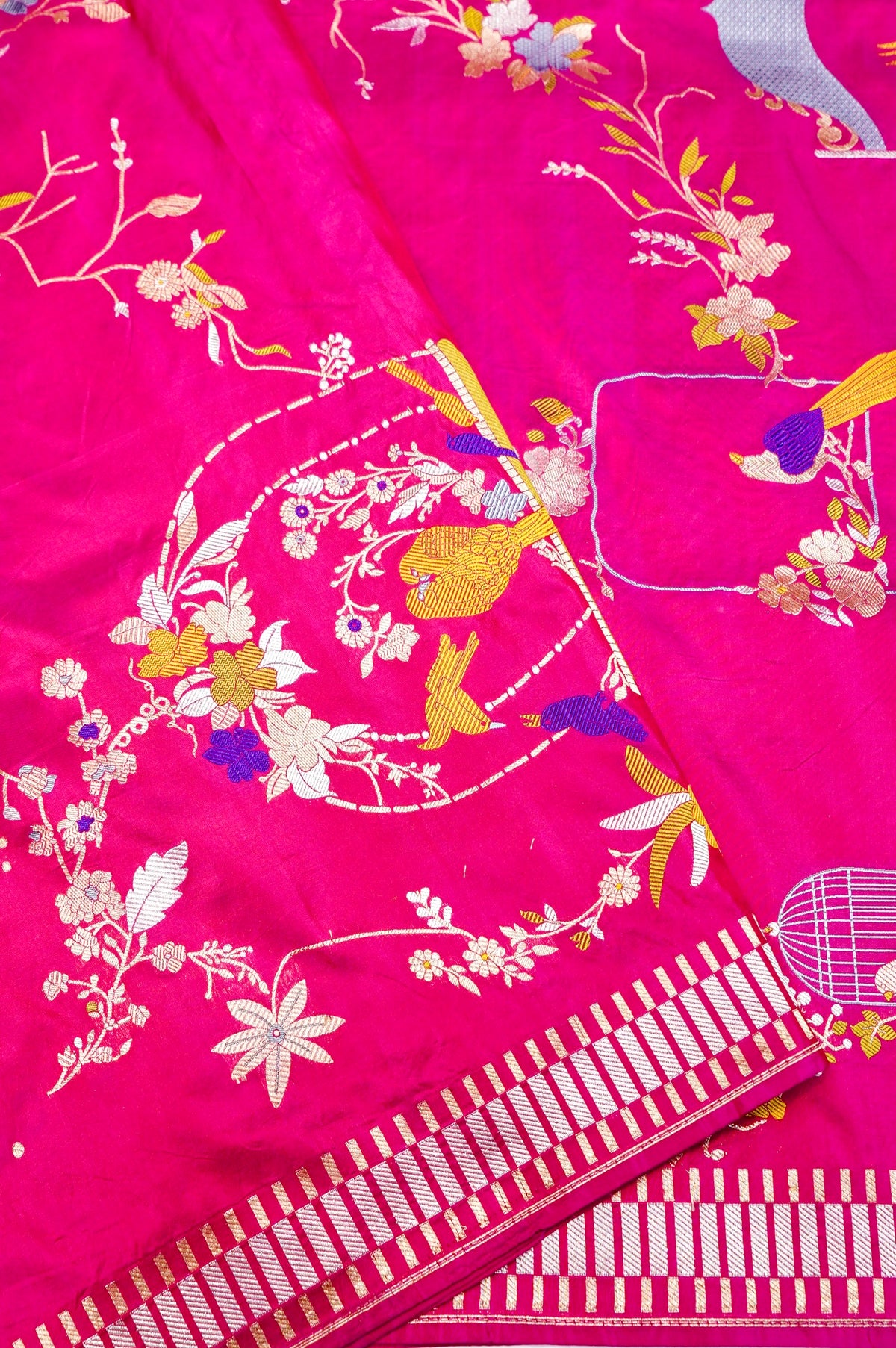 Handwoven Rani Pink Meenakari Banarasi Katan Silk Saree