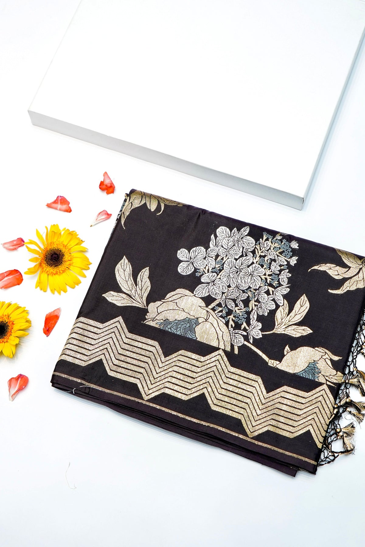 Handwoven Black Brown Kadhwa Banarasi Katan Silk Saree