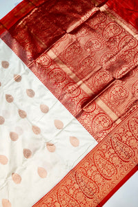 Handwoven Off White Banarasi Katan Silk Saree