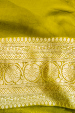Handwoven Olive Green Banarasi Khaddi Georgette Saree