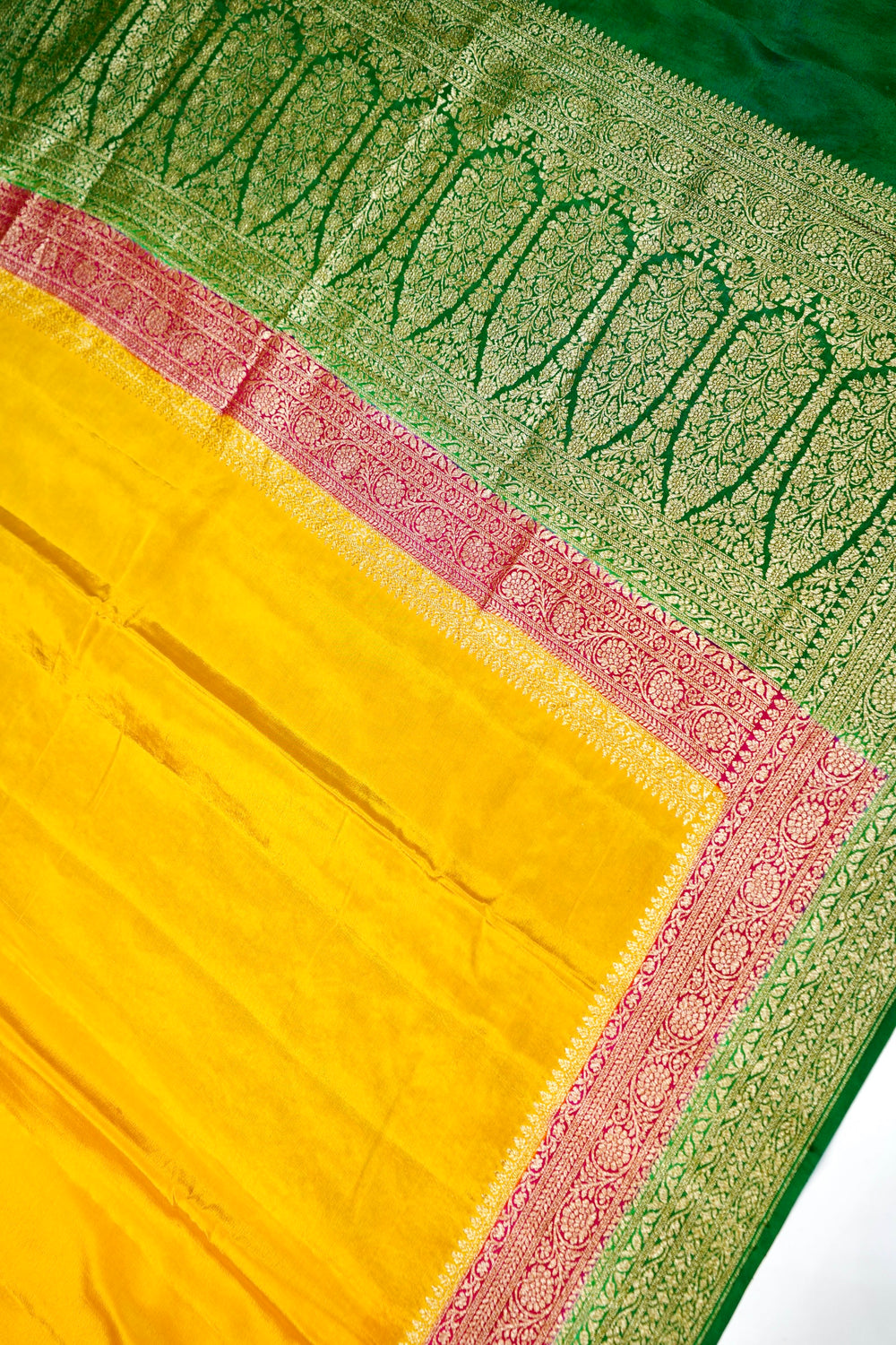 Handwoven Mustard Yellow Banarasi Crepe Silk Saree