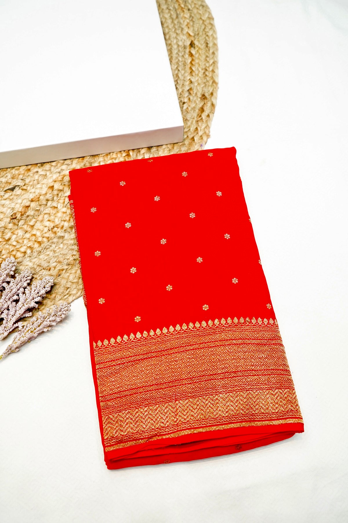 Handwoven Red Banarasi Crepe Khaddi Silk Saree
