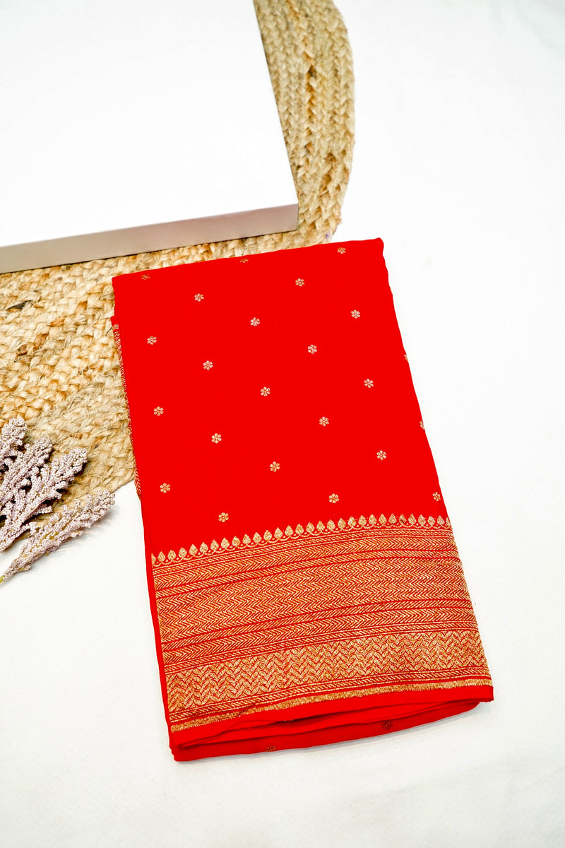 Handwoven Red Banarasi Crepe Khaddi Silk Saree