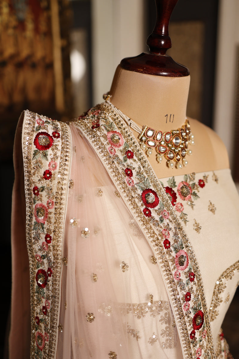 Designer Off White Raw Silk Party Wear Lehenga