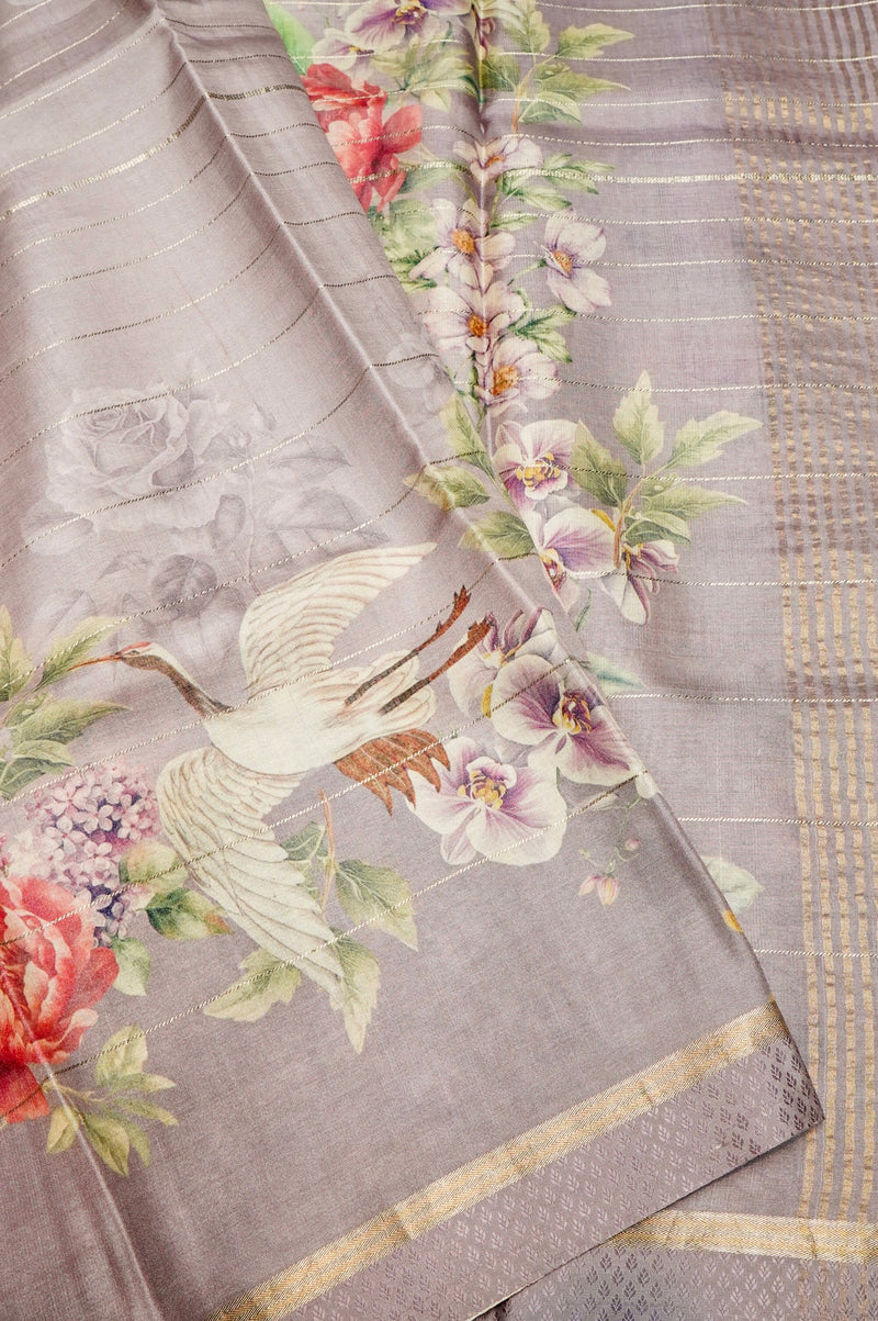 Handwoven Grey Motif Banarasi Soft Silk Saree