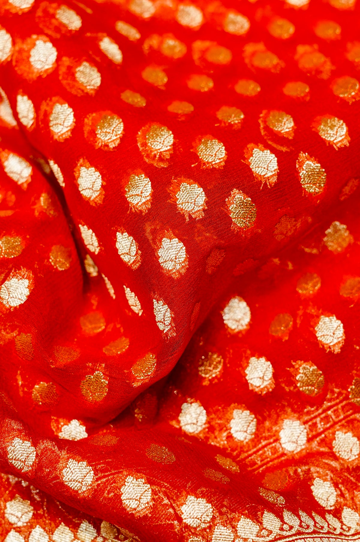 Handwoven Rust Orange Banarasi Khaddi Georgette Saree