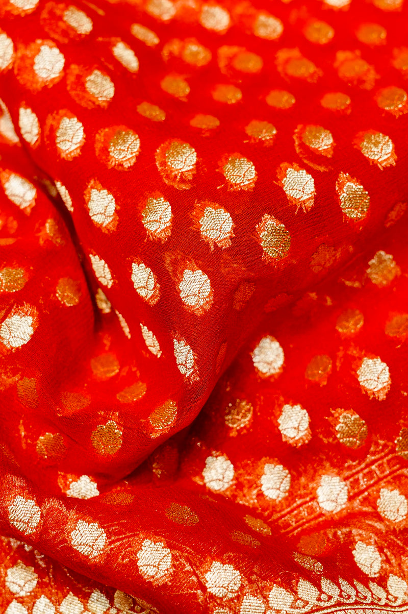 Handwoven Rust Orange Banarasi Khaddi Georgette Saree