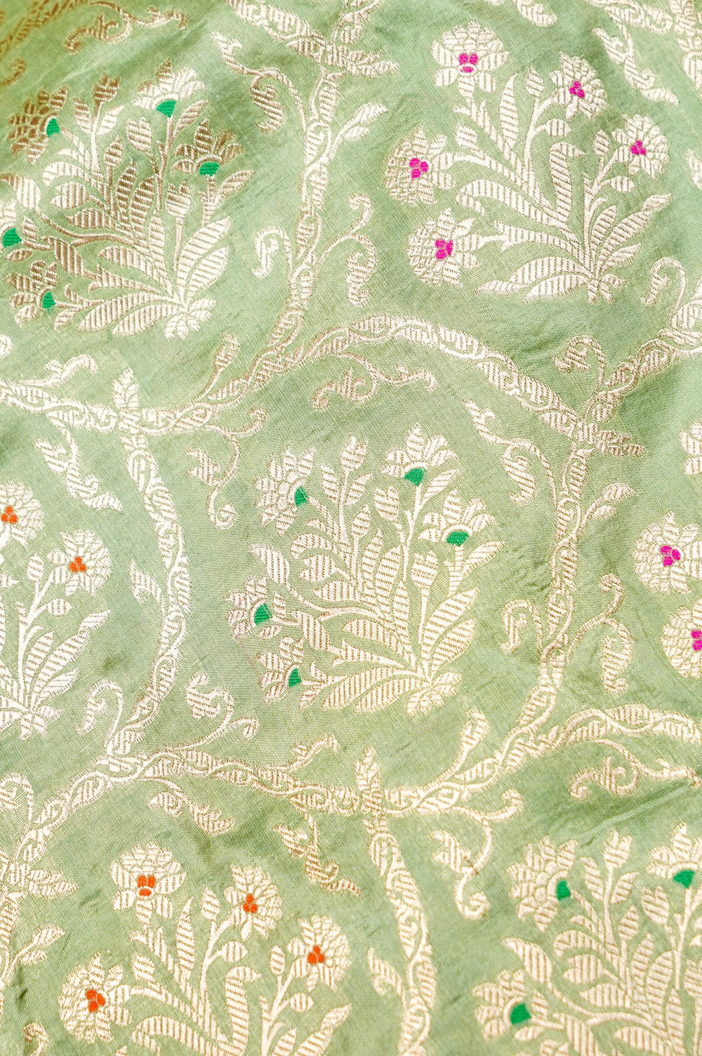 Handwoven Pista Green Meenakari Kadhwa Banarasi Katan Silk Saree