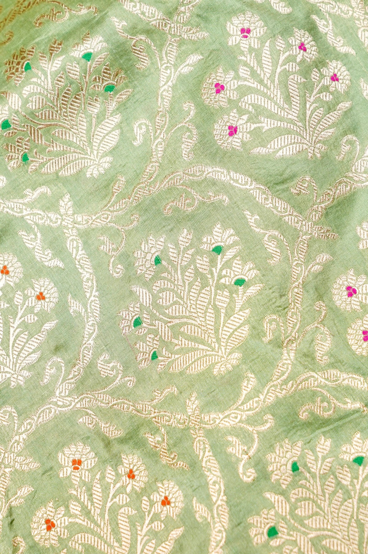 Handwoven Pista Green Meenakari Kadhwa Banarasi Katan Silk Saree