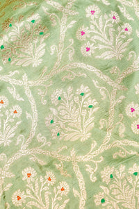 Handwoven Pista Green Meenakari Kadhwa Banarasi Katan Silk Saree