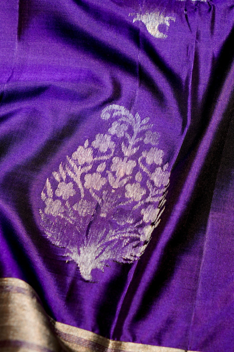 Handwoven Purple Banarasi Soft Silk Saree