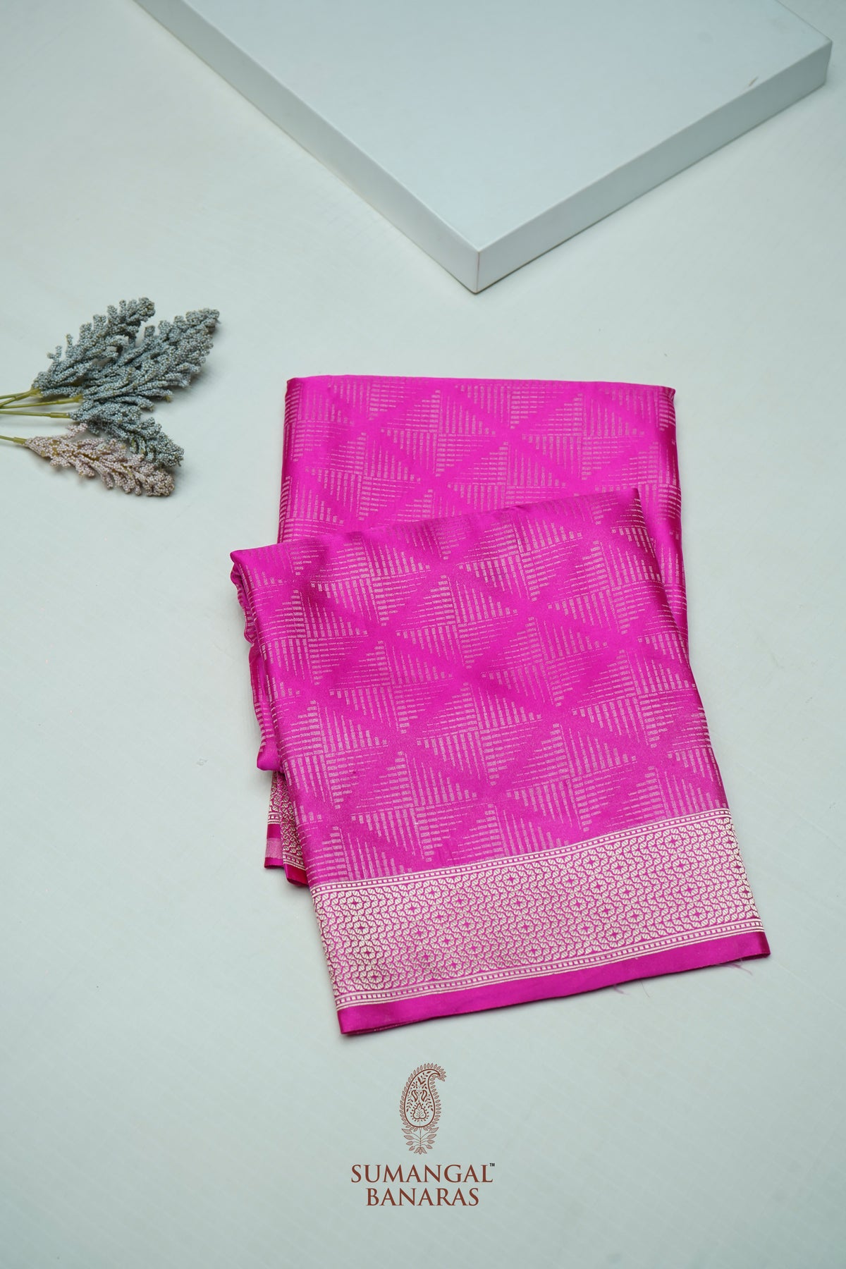 Handwoven Rani Pink Banarasi Mashru Silk Saree