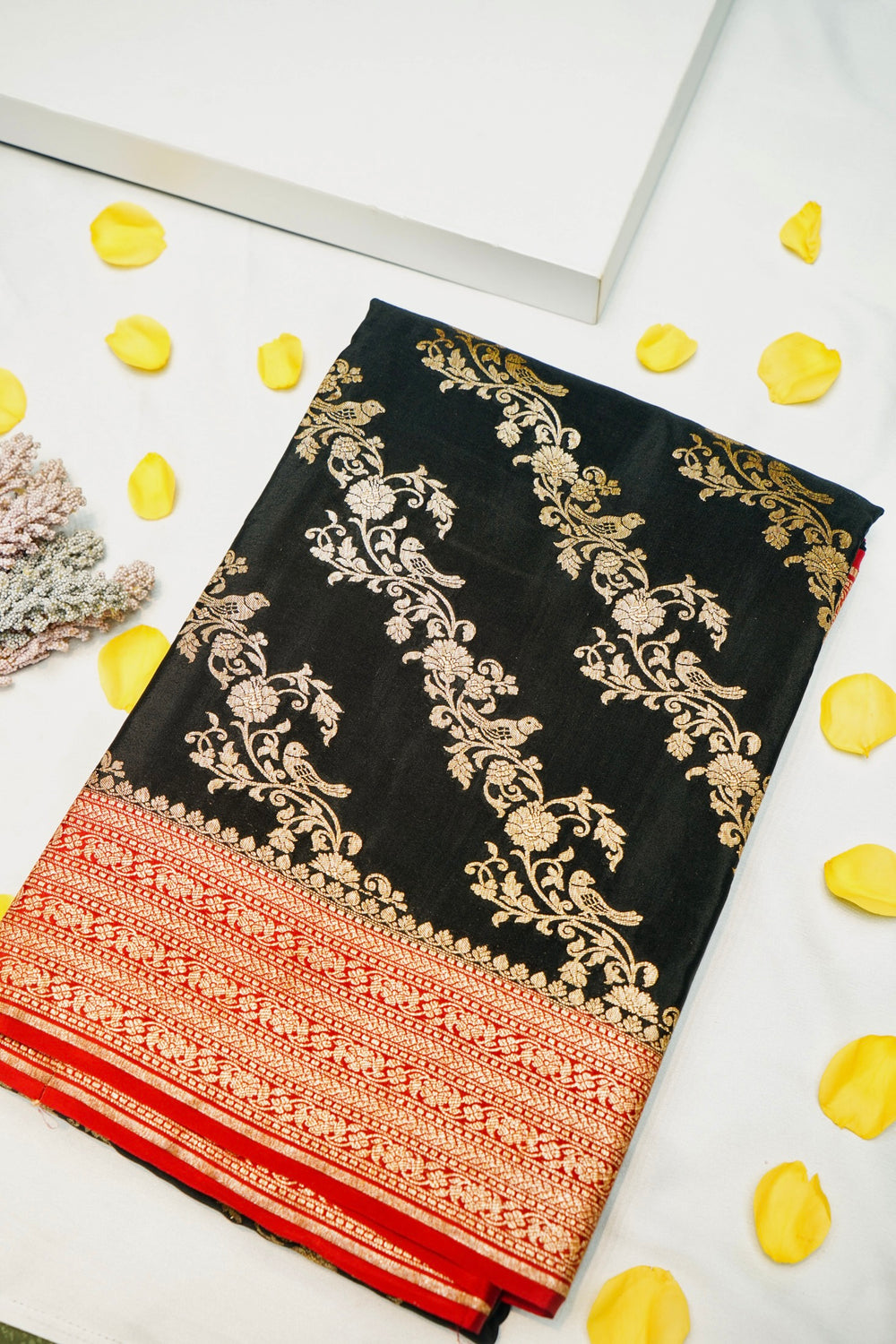 Handwoven Black Banarasi Crepe Silk Saree