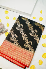 Handwoven Black Banarasi Crepe Silk Saree