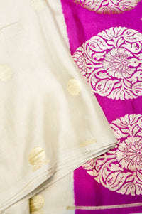 Handwoven Off White Banarasi Moonga Silk Saree