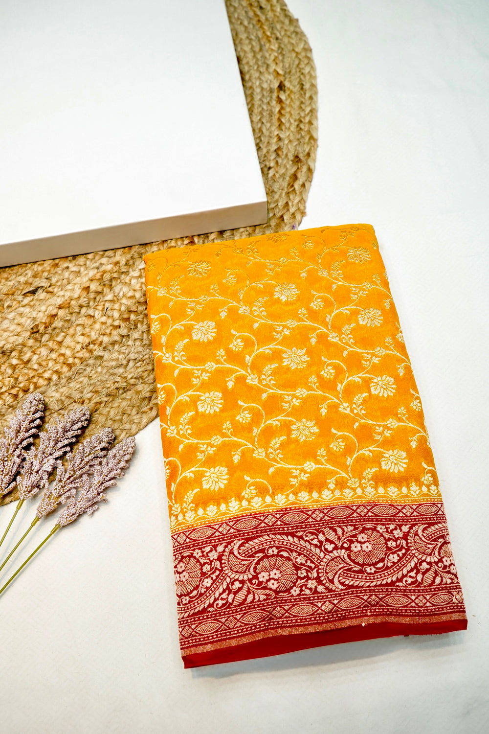 Handwoven Yellow Banarasi Khaddi Georgette Saree