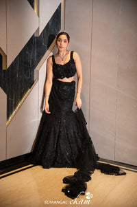 Designer Black Net Fish Cut Lehenga