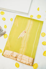 Handwoven Lemon Yellow Banarasi Kora Silk Saree