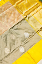 Handwoven Grey & Cream Banarasi Katan Silk Saree