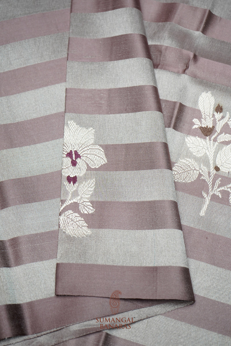 Handwoven Light Mauve Banarasi Mashru Silk Saree