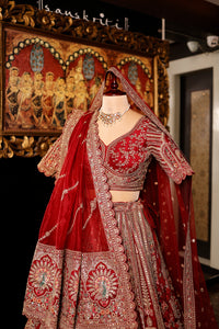 Designer Red Raw Silk Bridal Lehenga