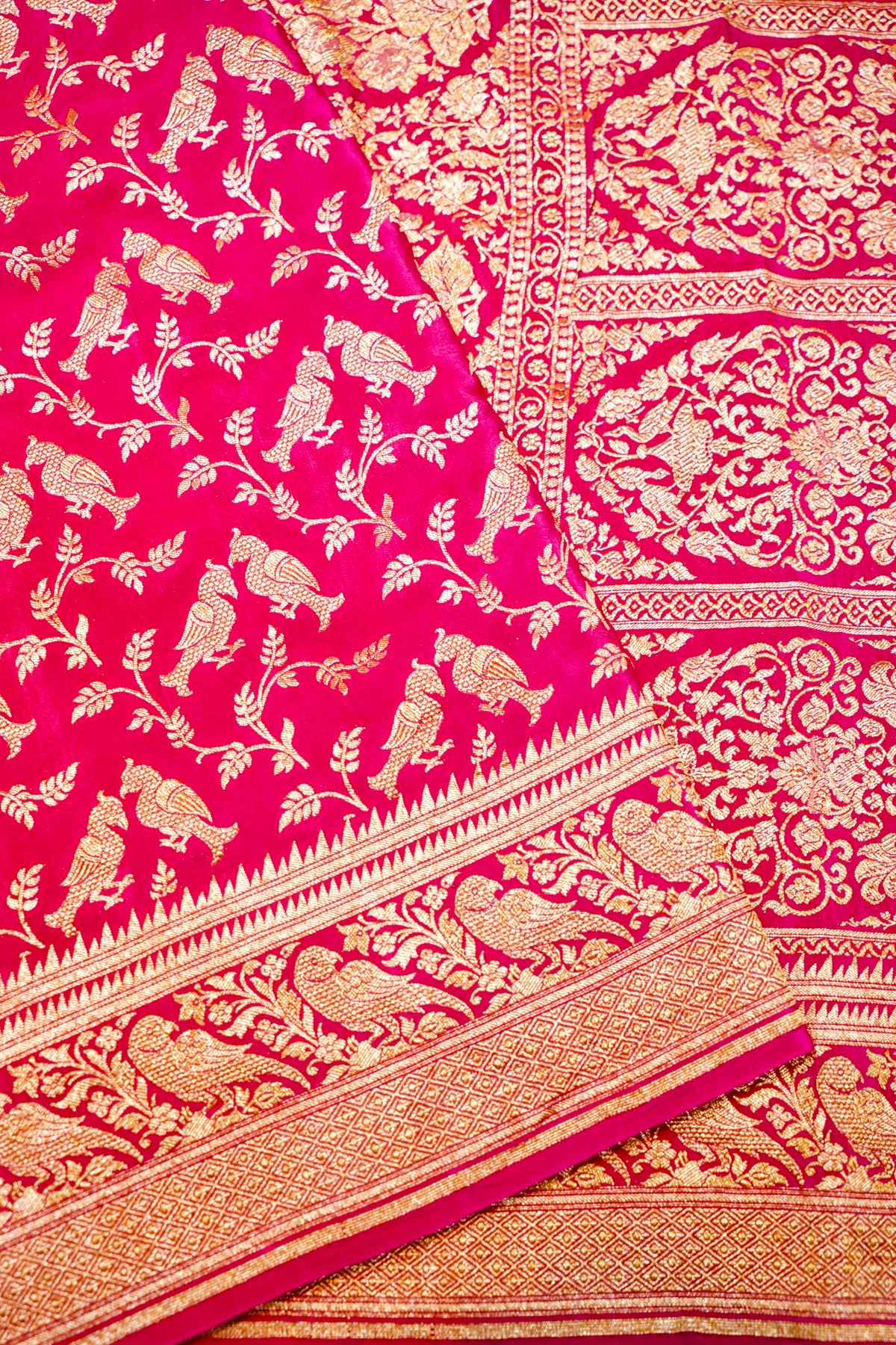 Handwoven Pink Banarasi Crepe Khaddi Silk Saree