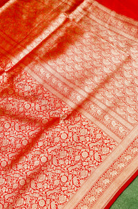 Handwoven Red Shikargah Banarasi Katan Silk Saree