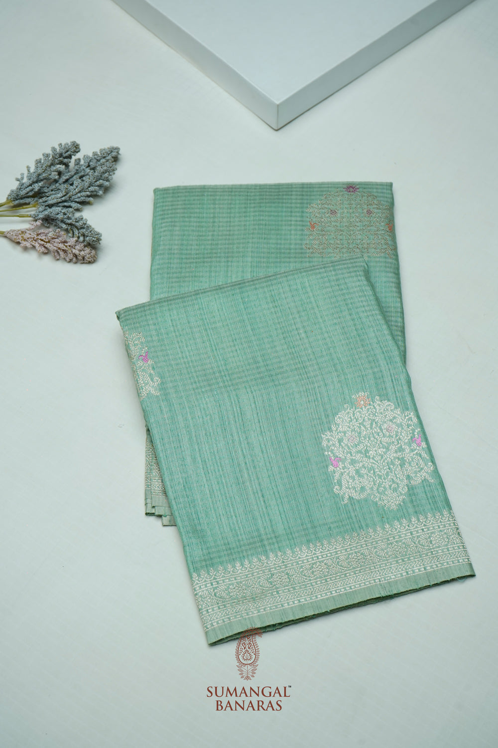 Handwoven Sea Green Banarasi Tussar Silk Saree
